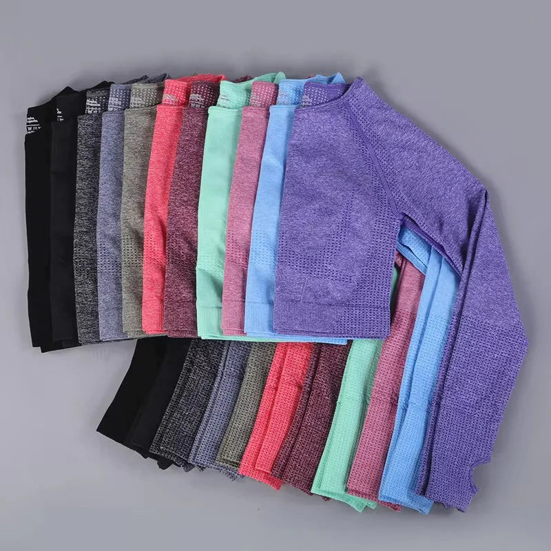 Langarm Sport Crop Top Yoga Top Damen Nahtlose T-Shirts Fitness Crop Top Sport Active Wear Workout Athletic Shirts