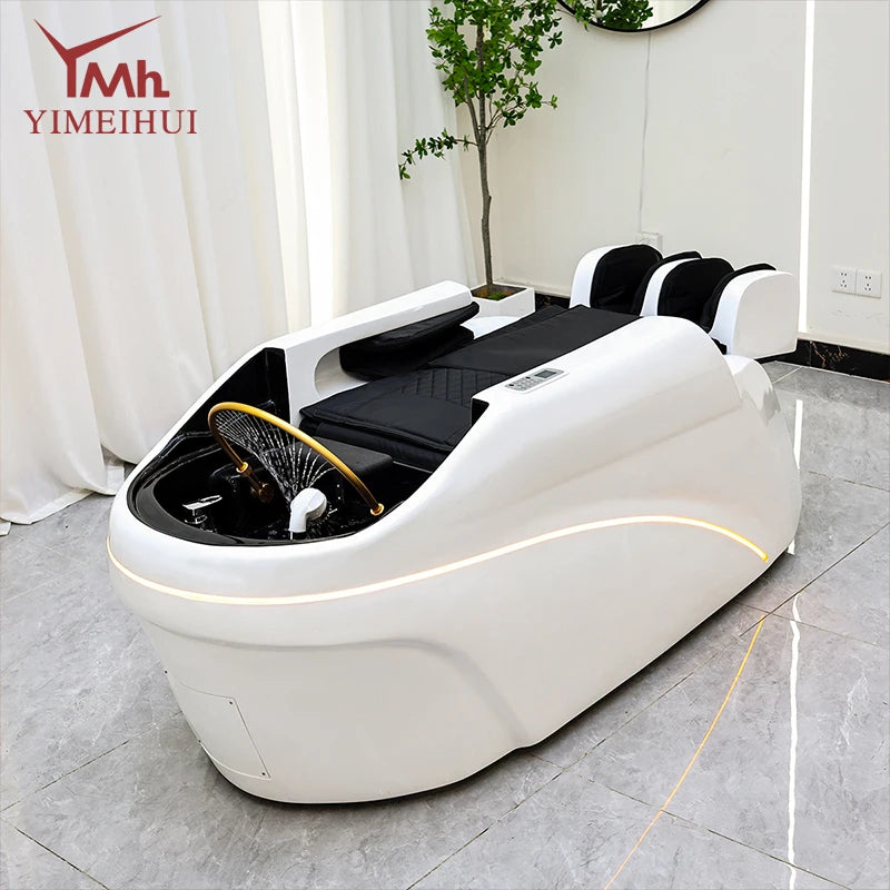 Salon Head Spa Kunstleder Kopftherapiebetten Automatische Massage Shampoobett Komfortables ergonomisches Design Hoher Dichte Schwam