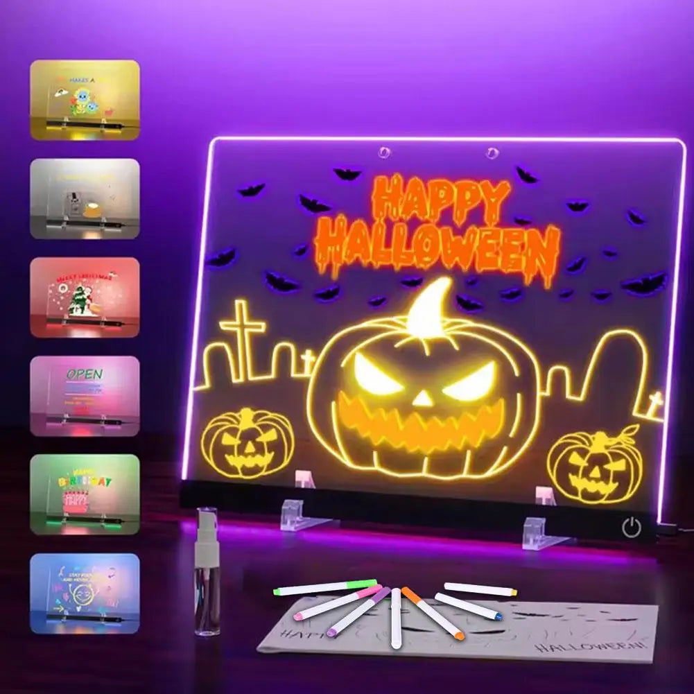LED-Notiztafel-Nachtlicht mit 7 bunten Stiften DIY Acryl-Nachrichtentafel Kreatives Fluoreszierendes Mal- und Zeichenbrett