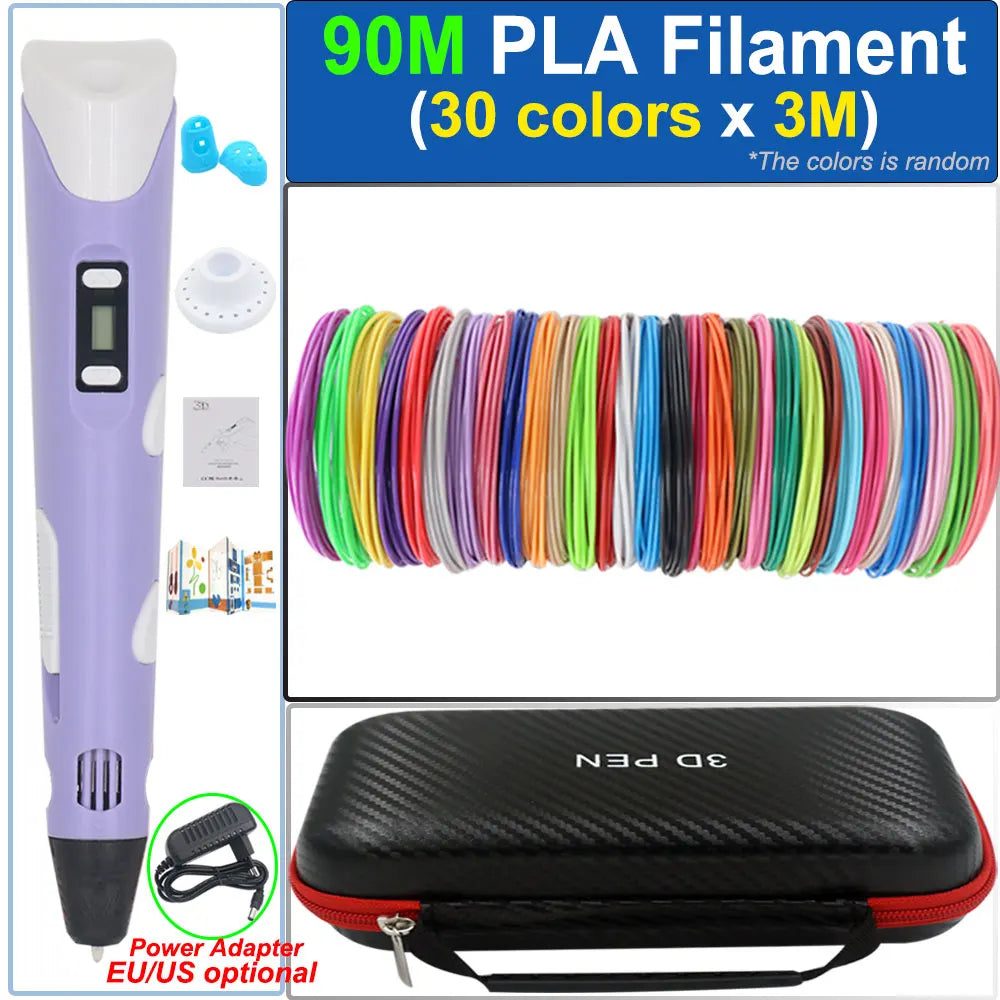 Kinder 3D-Stift 3D-Zeichnung Druckstift mit LCD-Bildschirm Netzteil 200M PLA Filament Spielzeug Kinder Weihnachten Geburtstag DIY Geschenk