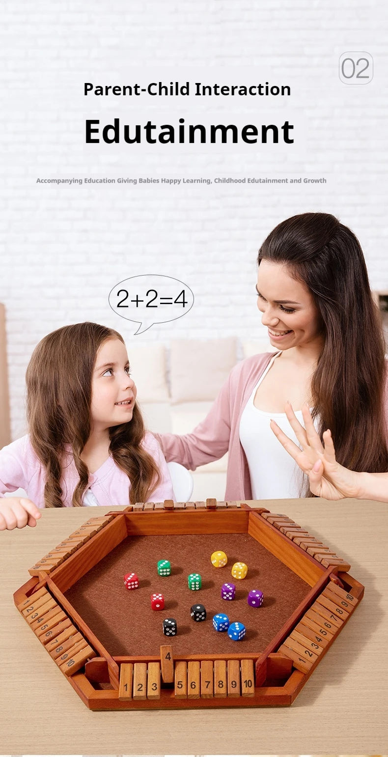 Sechsseitiges Flipping-Spiel, Holz-Zahlenspiel, Shut-The-Box-Würfelspiel - Eltern-Kind-Brettspiel, Bar-Party, Freizeit-Glücksspiel