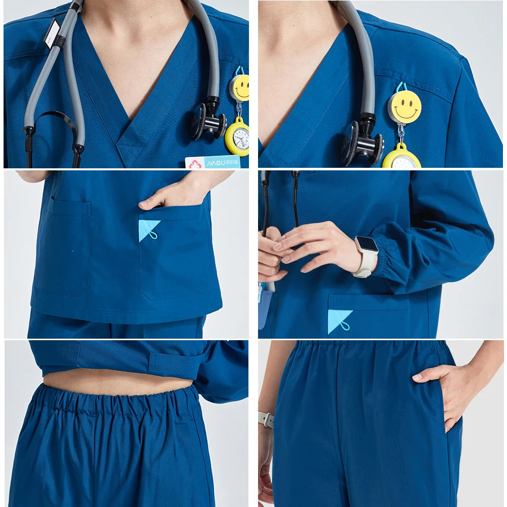 V-Ausschnitt Medizinische Uniform Sets für Damen Dreieckiger Ring Melange Schmale Stilloutfits Zahnärztliche Krankenhaus Arbeitsanzüge 202