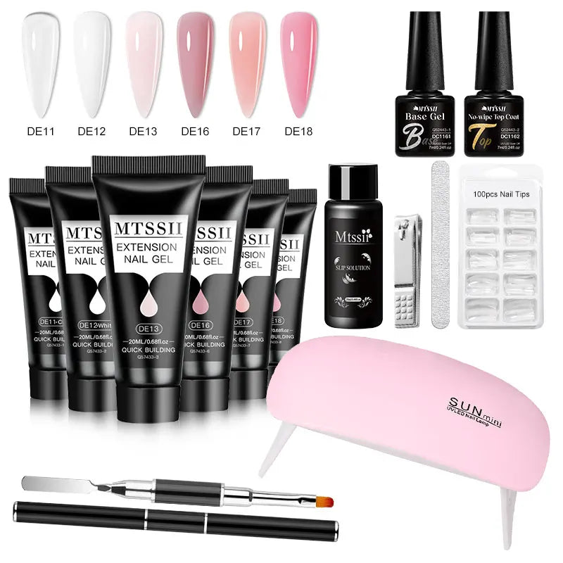 24-teiliges Set 20ml Poly Nail Extension Gel Kit Mini-UV-Lampe Versiegelung mit Basislack Überlack Professionelles Poly-UV-Nagelgel-Kit Starter-Kit