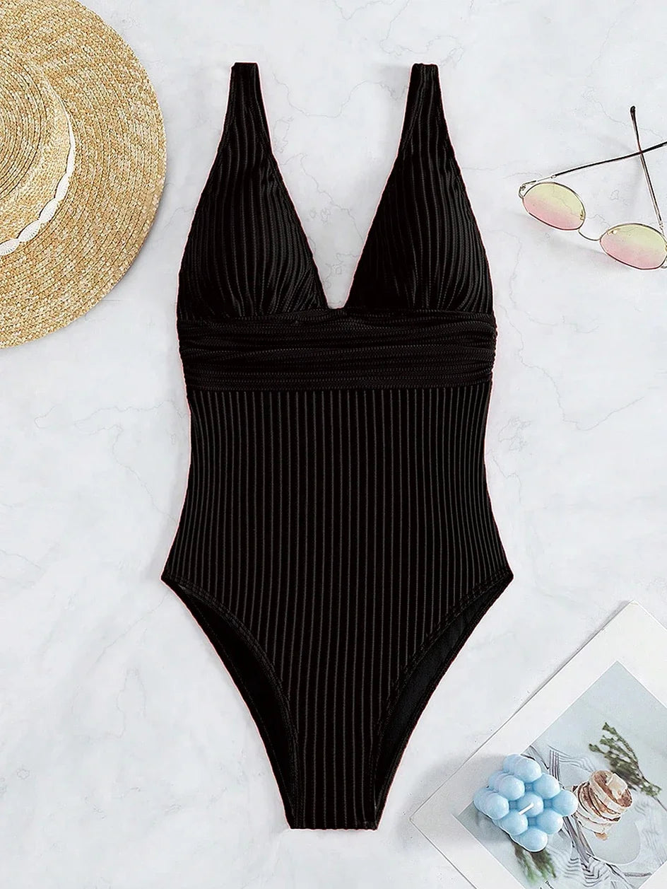 Tiefer V-Ausschnitt Einteiler Damen 2024 Push Up Bademode Weiblich Sexy Sommer Strandmode Schwimmen für Badeanzüge Micro Korean Monokini