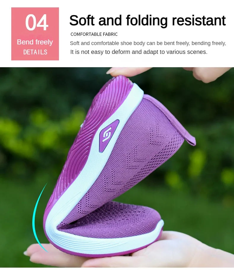 Damen Neue Sommerschuhe Mesh Atmungsaktive Sneaker Leichte Slip-on Plateau Freizeitschuhe Damen Rutschfeste Gehschuhe Gewebte Schuhe