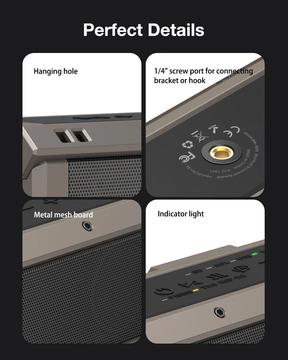 BlitzWolf BW-WA3 100W TWS Bluetooth-Lautsprecher mit vier Treibern, doppelter Membran, tiefem Bass, RGB-Licht, IPX5 Wasserdichtigkeit, 5000mAh Akku