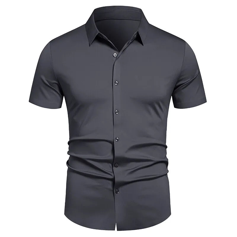Herren Stretch Hemd Bügelfreie Hemden Regular Fit Kurzarm Stretch Business Casual Button-Down Hemden