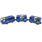 Magnetischer elektrischer Zug Lokomotive Holzeisenbahn Schlitz Diecast Eisenbahn mit zwei Waggons Zug Holz Kinderspielzeug Biro Leduo Strecke