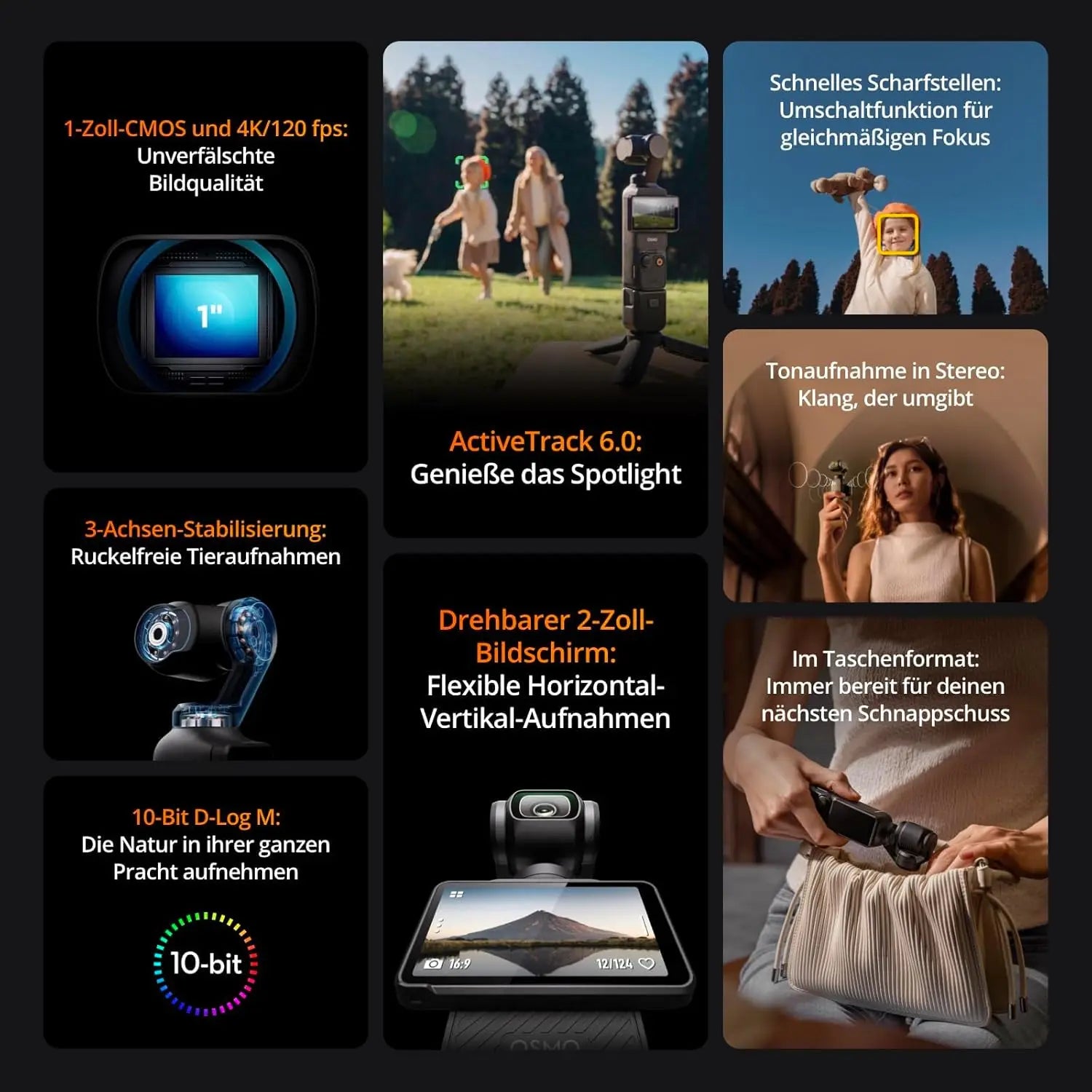 DJI Osmo Pocket 3 Creators Combo Handheld Gimbals Original Marke Active Track 6.0 4K/120 FPS 3-Achsen Gimbal Mechanische Stabilisierung
