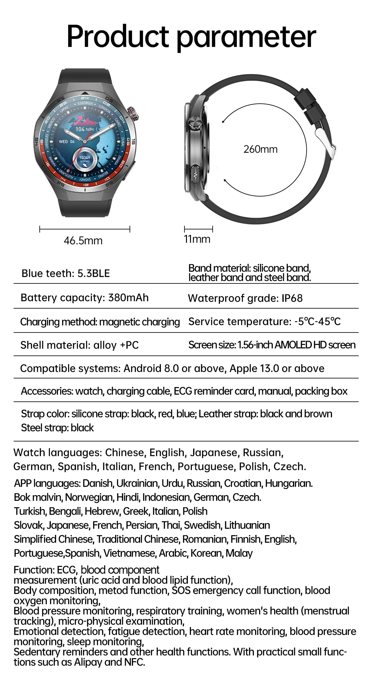 2026 Neue Smartwatch für Pflegeberufe mit EKG+PPG Gesundheitsanalyse Blutdruck Lipide Harnsäure Drahtlose HD-Anruf Smartwatch Herren Damen