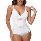 Cross Waist Tummy Control Body Shaping Bodysuit für Damen Ganzkörperkontrolle V-Ausschnitt Mesh Atmungsaktiver Slip Unterwäsche Po-Former