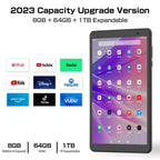 PRITOM 8 Zoll Tablet Android 13, 8GB (4+4 erweiterbar) RAM 64GB ROM, 1TB erweiterbar, 1280x800 IPS-Display, 5000mAh Akku, Dual-Kamera, WiFi
