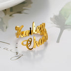 Personalisierter Doppel-Vorname-Ring für Damen und Herren, personalisiertes Paar-Familien-Geschenk, goldfarbener Edelstahl-Metallschmuck