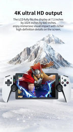 M28 Retro Handheld-Videospielkonsole, 7,1-Zoll-Bildschirm, über 30 Emulatoren für PS2/PS1/PSP, 3D-Dual-Analog-Sticks [God of War Klassiker