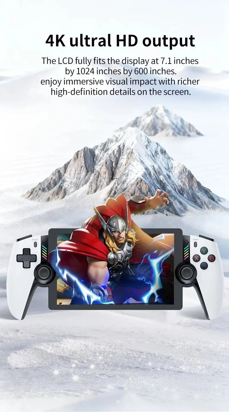 M28 Retro Handheld-Videospielkonsole, 7,1-Zoll-Bildschirm, über 30 Emulatoren für PS2/PS1/PSP, 3D-Dual-Analog-Sticks [God of War Klassiker