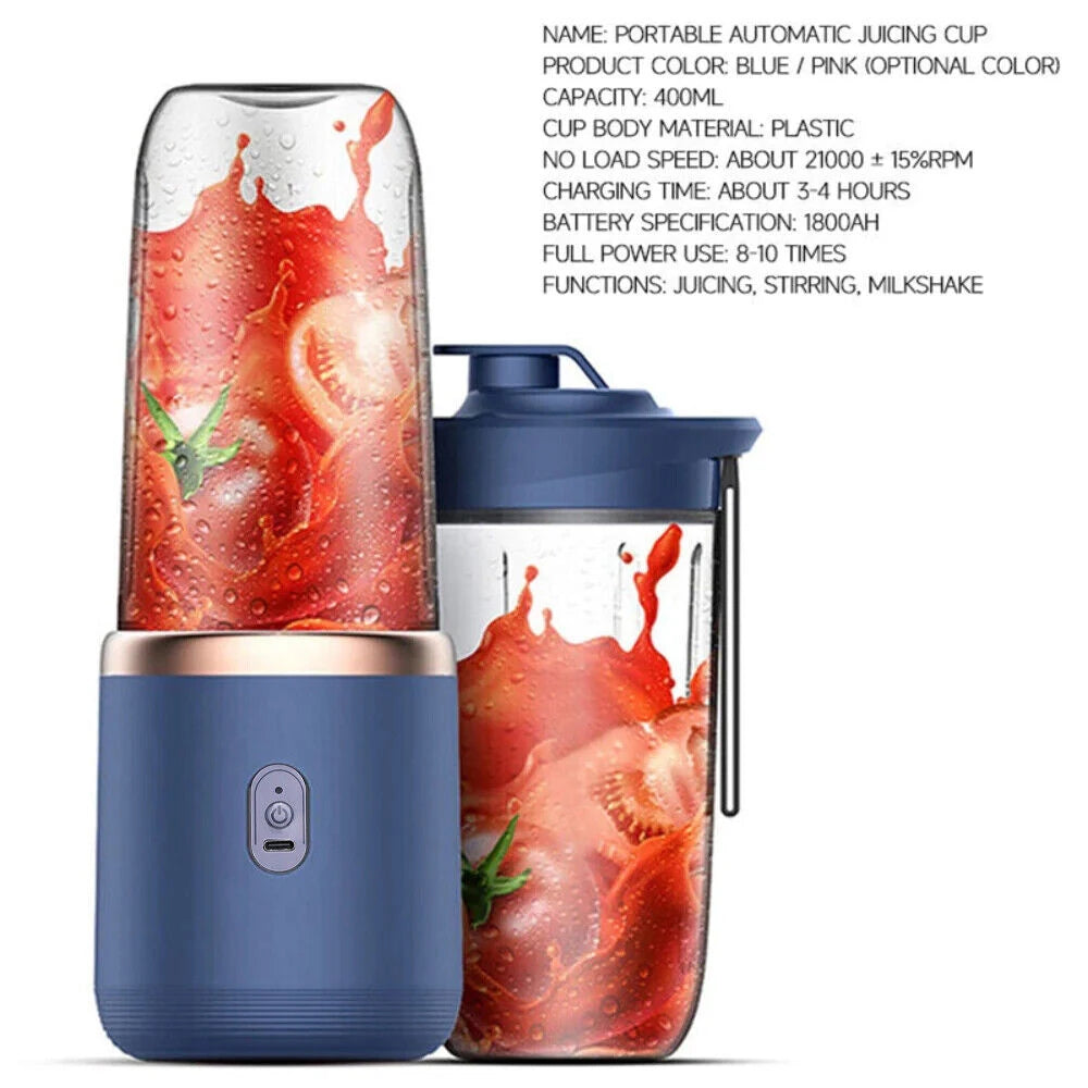 400ml Mini-Mixer 6 Klingen, tragbarer Smoothie Maker mit 21000 U/min, USB wiederaufladbar, multifunktionaler Entsafterbecher für Milchshakes