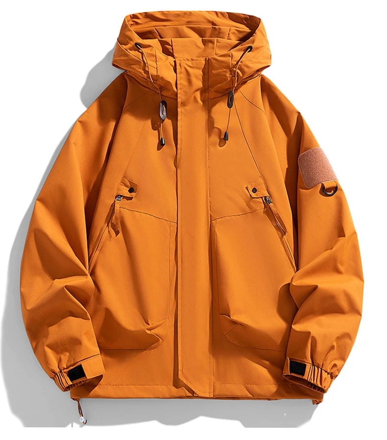 Windbreaker Herren Kapuzenjacke Reißverschluss Mantel Cargo Wasserdicht Schwarz Bomber Camping Loose Dünn Softshell Kapuzen-Wanderjacke