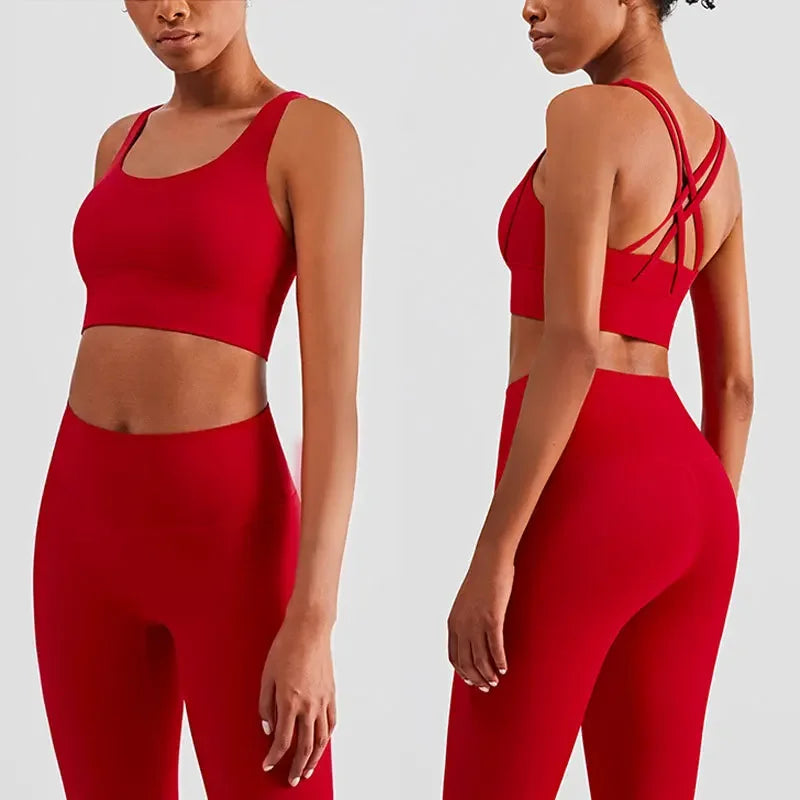 2-teiliger Yoga-Anzug für Damen Trainingsanzug Sportkleidung Pilates Fitness-Anzug Gym Workout Push-up Kleidung Sport-BH Leggings-Anzug