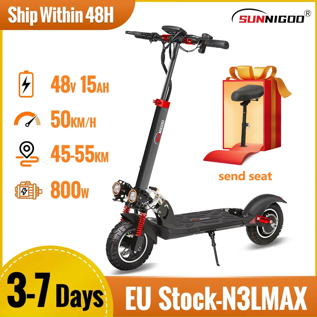Electric Scooter 800W Motor 48V13AH Battery Send Removable Seat E-Scooter Adult 10" Tire City Commuter All-Terrain Fold Scooters