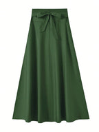 Neu eingetroffen: Kleider, einfarbige A-Linien-Röcke für Damen, Bekleidung, langer Rock mit hoher elastischer Taille für Damen mit Schleife, elegante Damenröcke