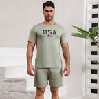 Men's Stylish Pajama 2Pcs Set Satin Short Sleeve And Plaid Shorts Comfortable Soft Sleepware Loungewear Can Be Worn Outside Pjs