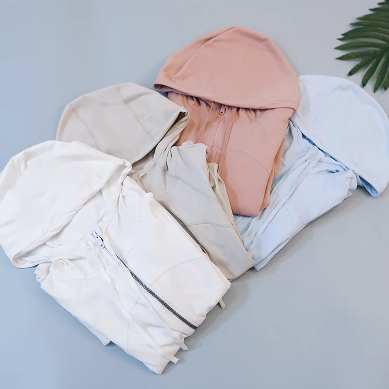 Damen Kapuzen-Sportanzug für Outdoor, Laufen, Fitness und Yoga, atmungsaktiv, lange Ärmel, Strickjacke