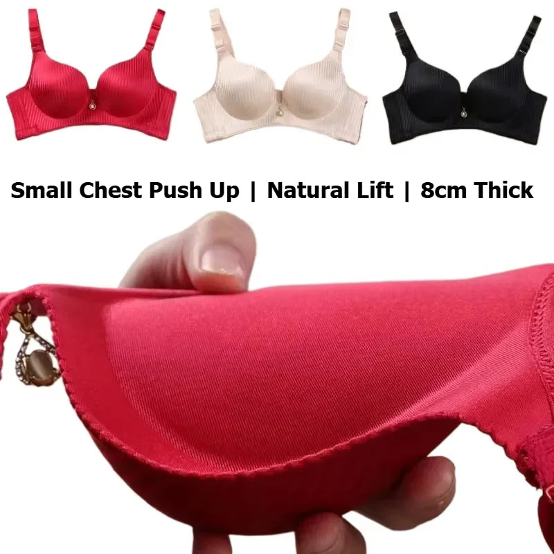 8CM Thick Padded Push Up Bra for Small Chest Seamless Wireless Comfort T-Shirt Bra Natural Lingerie with Adjustable Straps