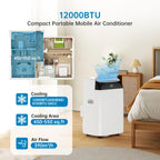 Tragbare Klimaanlage 12000 BTU, 4-in-1 Kühlung, Entfeuchter, Ventilator & Automatischer Luftstrom, Keine Außeneinheit, Leiser Betrieb, Für Zuhause