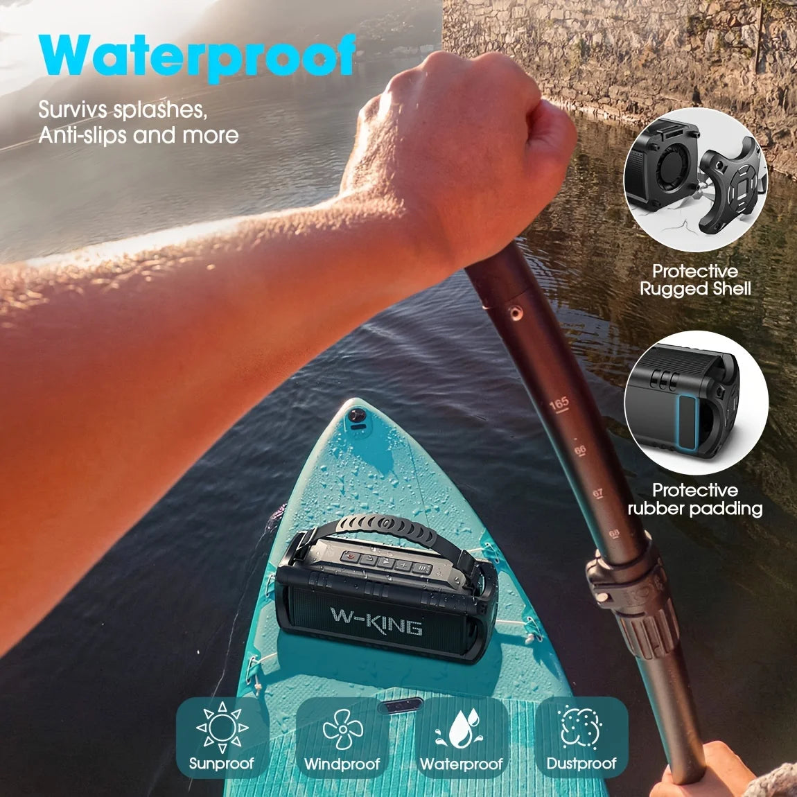 W-KING Bluetooth Lautsprecher, 30W Tragbarer Drahtloser Lautsprecher, IPX6 Wasserdichter Outdoor Lautsprecher, 24 Std. Wiedergabezeit, EQ, AUX, TF Karte