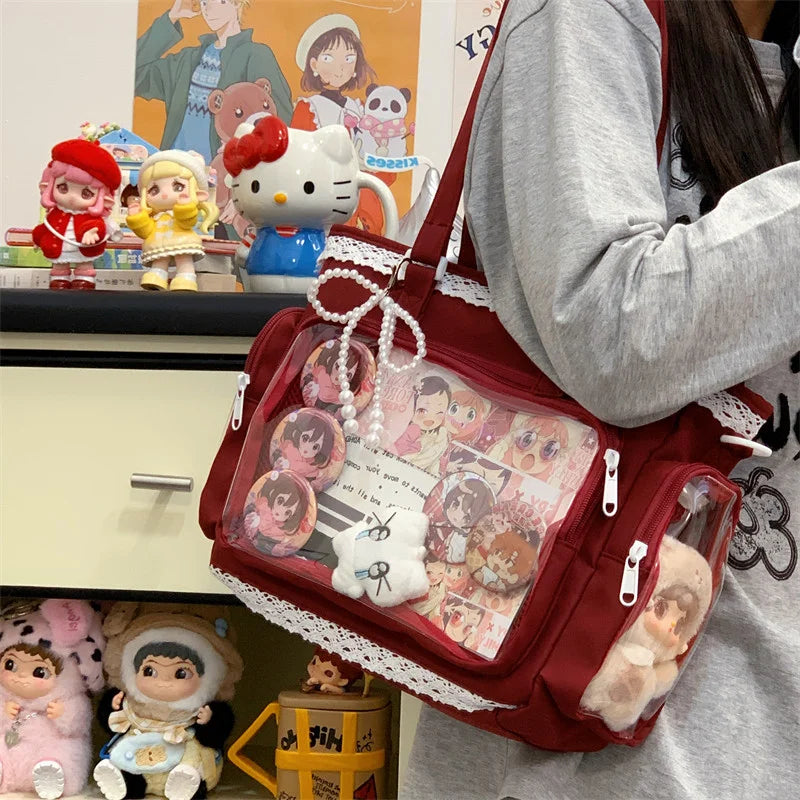 Neue Y2K Süße Japanische Ita Bag Lolita Mädchen Transparente Umhängetasche Große Kapazität Umhängetasche Lässige Tasche DIY Display Handtaschen