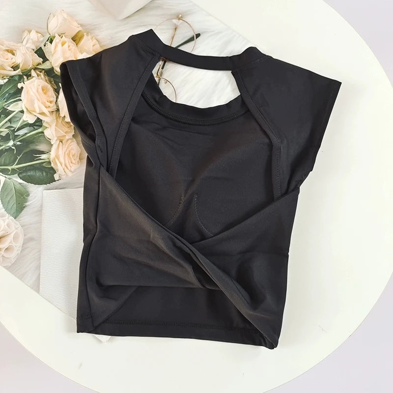 Damen Slim Fit Sport-Tanktop mit offenem Rücken, integrierten BH-Schalen, atmungsaktiv, für Pilates und Yoga