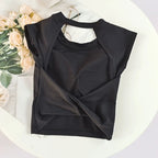 Damen Slim Fit Sport-Tanktop mit offenem Rücken, integrierten BH-Schalen, atmungsaktiv, für Pilates und Yoga