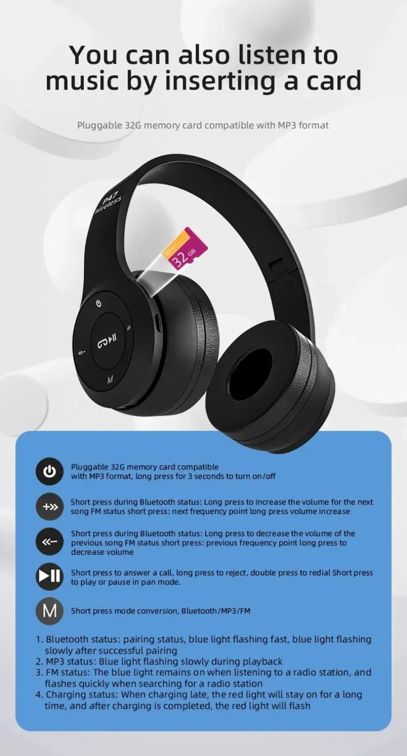 Lenovo Multifunktionaler tragbarer faltbarer kabelloser Bluetooth 5.0 Kopfhörer Für Bluetooth-Verbindung Kabelgebundene Verbindung