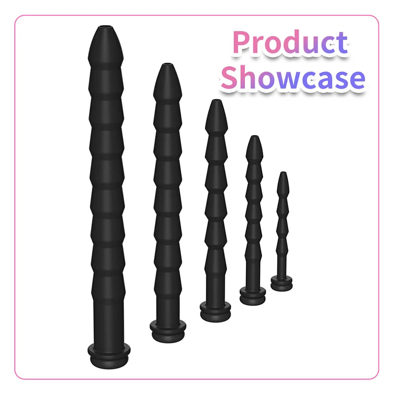 5 Größen gebogene Harnröhren-Sonde Penis-Einführung Stimulation Dilatator Keuschheitskatheter hohler Penis-Plug mit Stopper Sexspielzeug für Männer