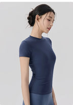 Frühlings- und Sommer-Yoga-Kleidung, kurzärmlig, nackt, eng anliegend, Fitness-Kleidung für Damen, Outdoor-Laufen, Training, Sport-T-Shirt
