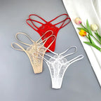 3 Stück Spitze Dünne Träger Tanga Frauen Tiefe Taille Sexy Perspektive Unterwäsche Damen Transparenter G-String Slip Plus Size T-Rücken