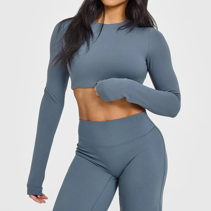 NCLAGEN Yoga-Top mit integriertem BH, langärmeliges Damen-Gym-Oberteil, rückenfreies Workout-Shirt, hochelastisches atmungsaktives Fitness-Shirt