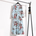 Frühling Sommer Damen Maxikleider Casual Langarm Geblümt O-Ausschnitt Damen Boho Strandparty Langes Kleid Mujer Vestidos