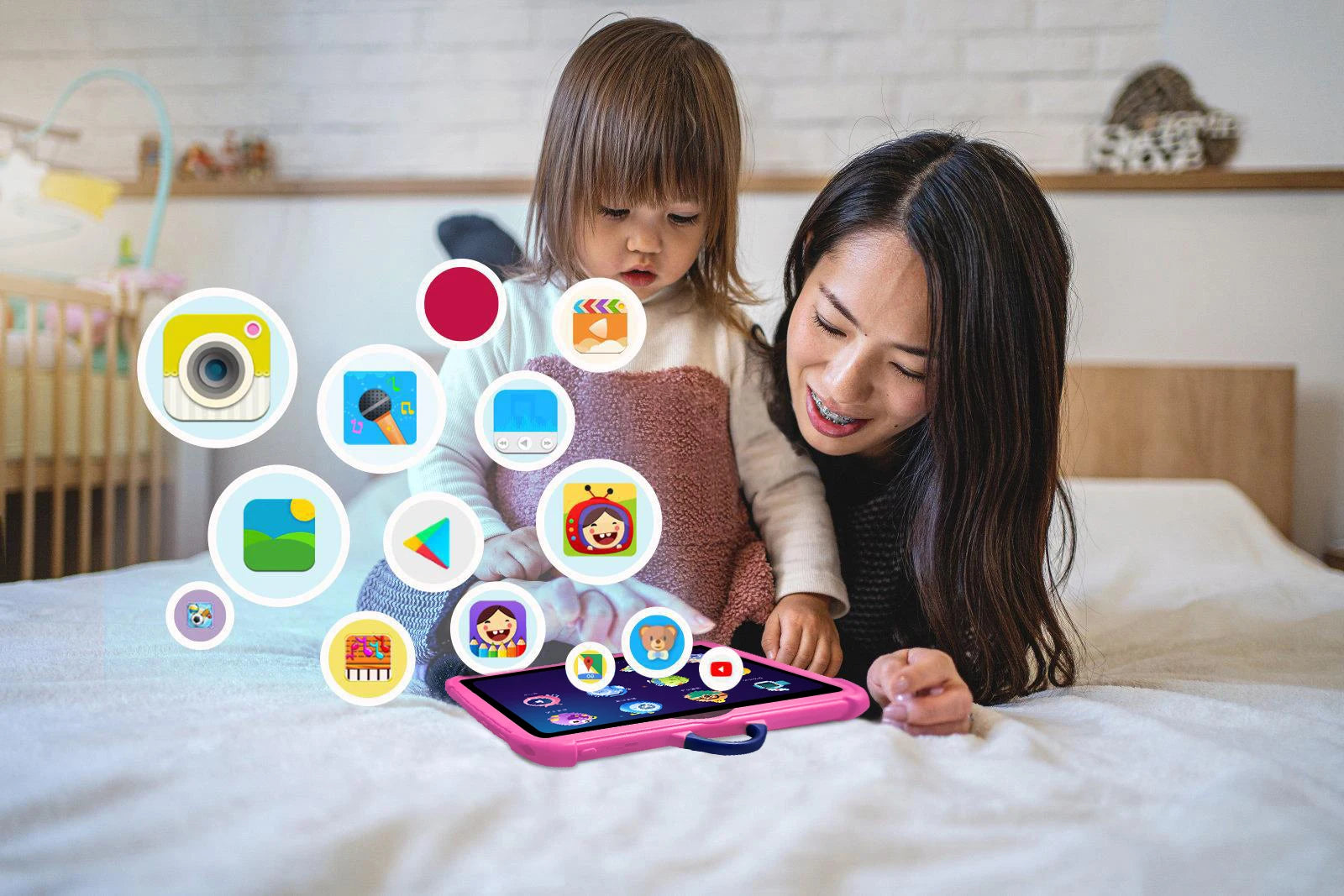 Neues Cartoon-Muster Kinder-Tablet 7 Zoll Quad-Core 4GB RAM 64GB ROM Android Lernspiele Tablets Kindergeschenke