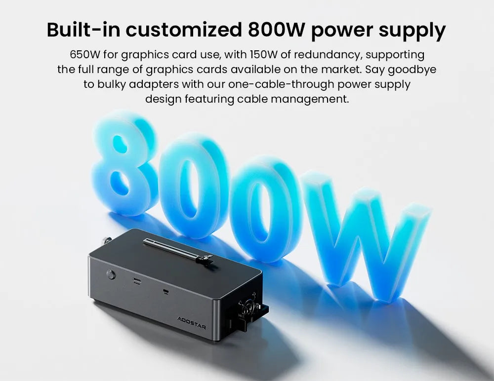 AOOSTAR AG02 eGPU-Dock mit Oculink- & USB4-Anschluss, 100W Rückwärtsladung, eingebautes 800W Netzteil, unterstützt TGX-Schnittstelle Hot-S