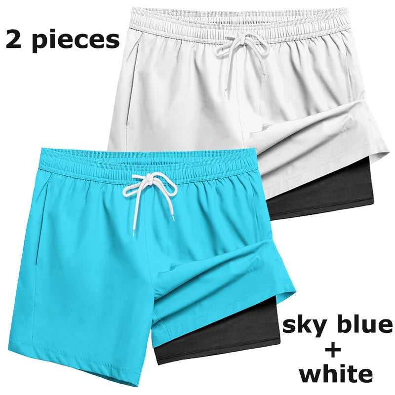 Herren-Badehose mit Kompressionsfutter, Handytasche, schnell trocknend, Badeshorts, Strandshorts, Bademode