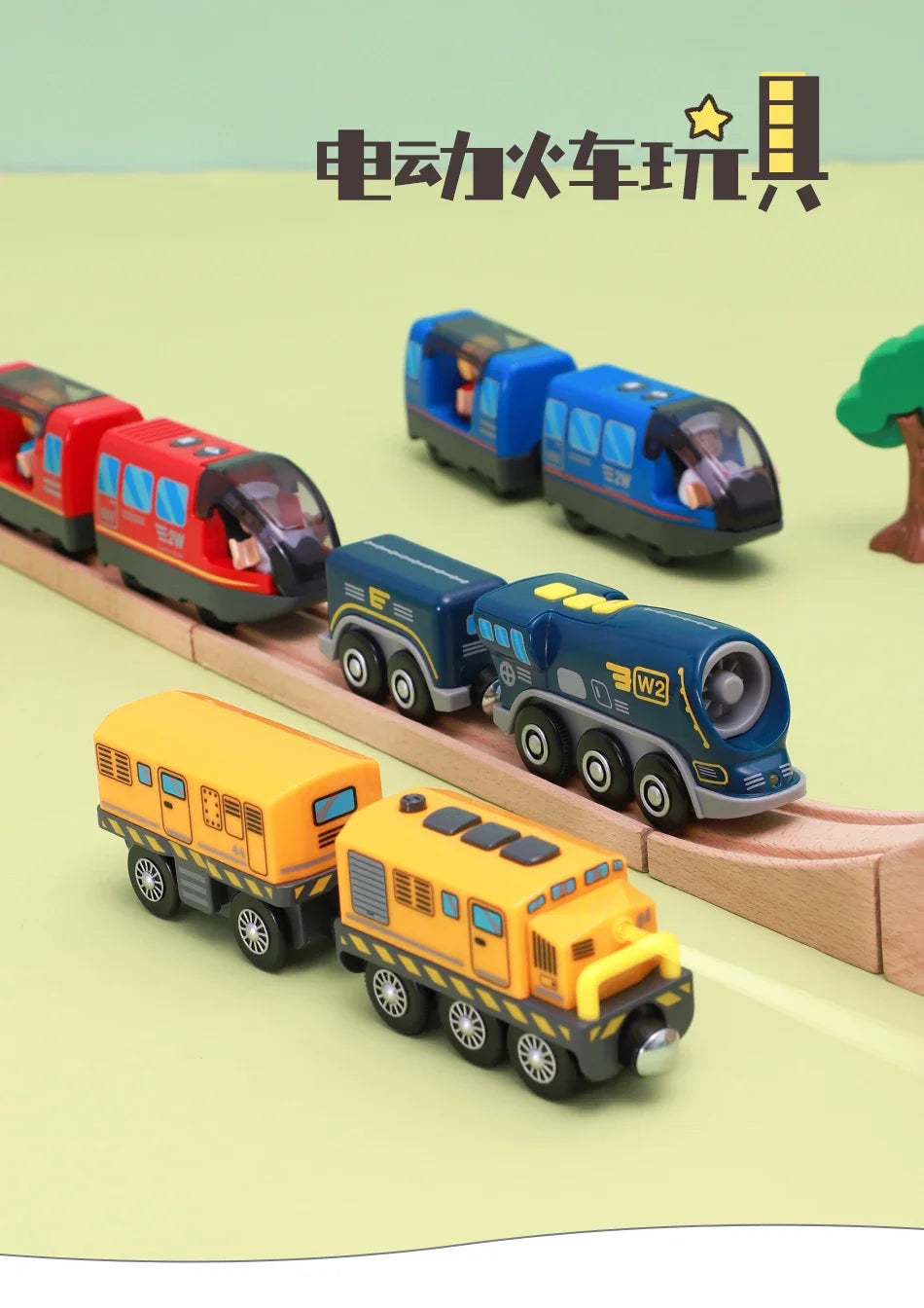 Elektrische Holzeisenbahn für Kinder, kompatibel mit Holzschienen, magnetische Verbinder, selbstfahrender Zug aus Druckgussmetall für Jungen und Mädchen ab 3 Jahren