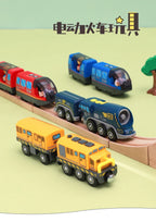 Elektrische Holzeisenbahn für Kinder, kompatibel mit Holzschienen, magnetische Verbinder, selbstfahrender Zug aus Druckgussmetall für Jungen und Mädchen ab 3 Jahren