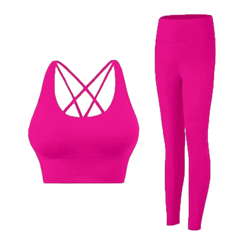 2-teiliger Yoga-Anzug für Damen Trainingsanzug Sportkleidung Pilates Fitness-Anzug Gym Workout Push-up Kleidung Sport-BH Leggings-Anzug