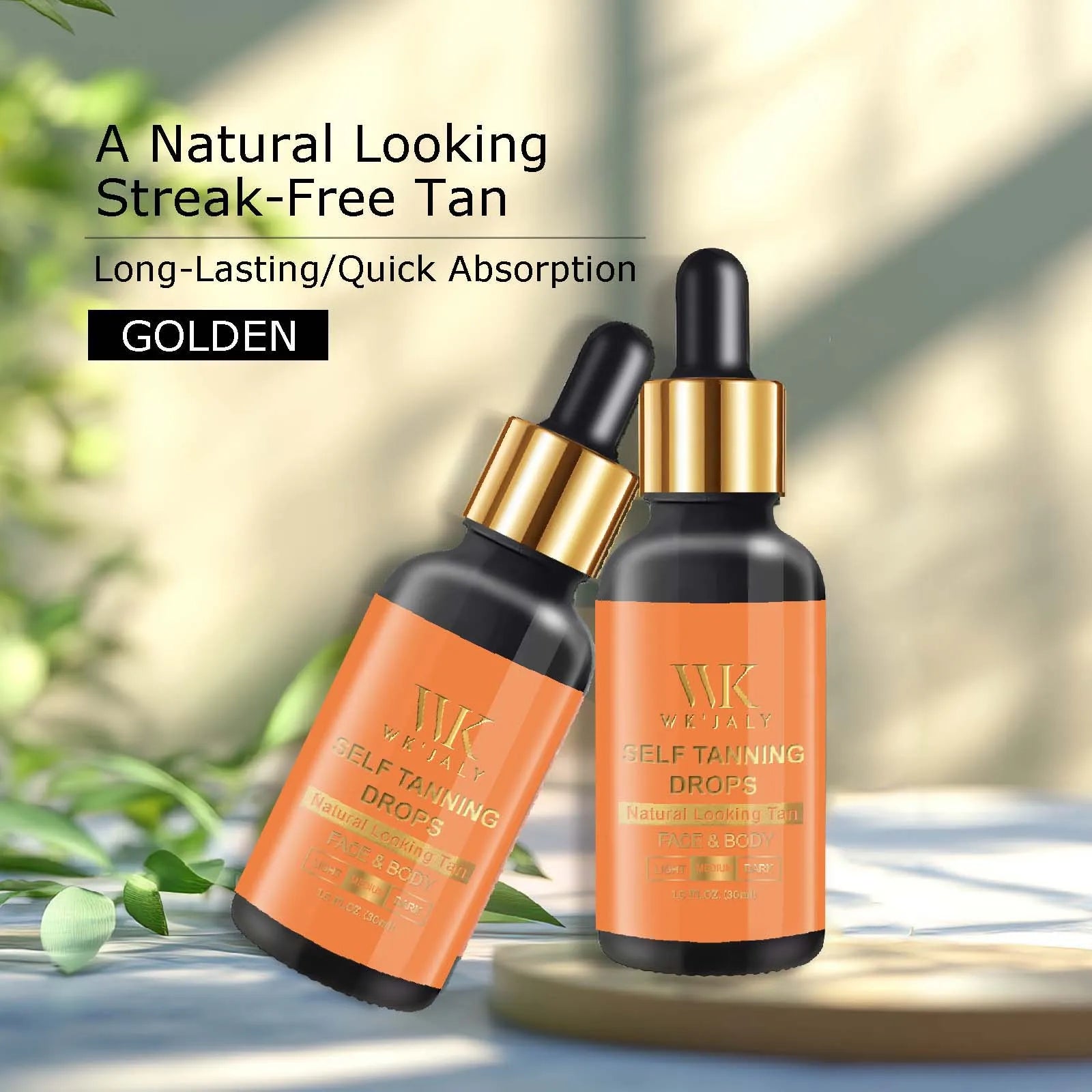 WK JALY Medium Selbstbräunertropfen, Natürlicher Glanz, Sonnenbräunungstropfen, Bräunung ohne Sonne für Gesicht, Körper, zur individuellen Bräune der Hautpflege hinzufügen