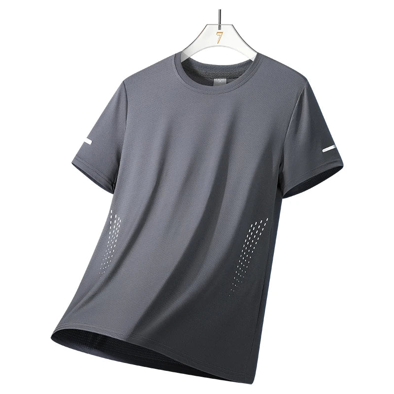CHRLCK Herren Wander-Schnelltrocknungs-T-Shirts Atmungsaktive Lauf- und Angel-T-Shirts Weiche Elastizität Outdoor-Sport-Kurzarmshirt Sommer