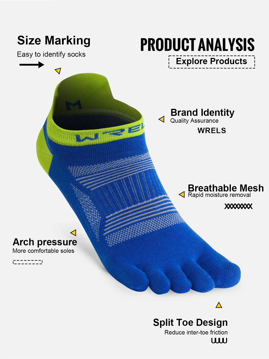 WRELS Zehensocken Laufsocken für Herren Damen Atmungsaktive Fünf-Finger-Socken Hochleistungs-Sport-Fünf-Zehen-Socken