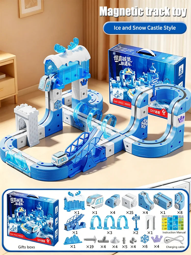 Magnetischer Zug Spielzeug für Jungen Spur 1:64 Elektrische Schiene DIY Magische Fahrzeug Modell Spielzeug Bildung 3 Jahre Kinder Geschenke