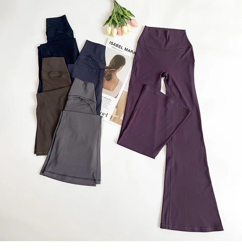 Damen High-Waist Schlag-Yogahosen Bequeme Pilates-Laufleggings Stylische Fitness-Sporthosen