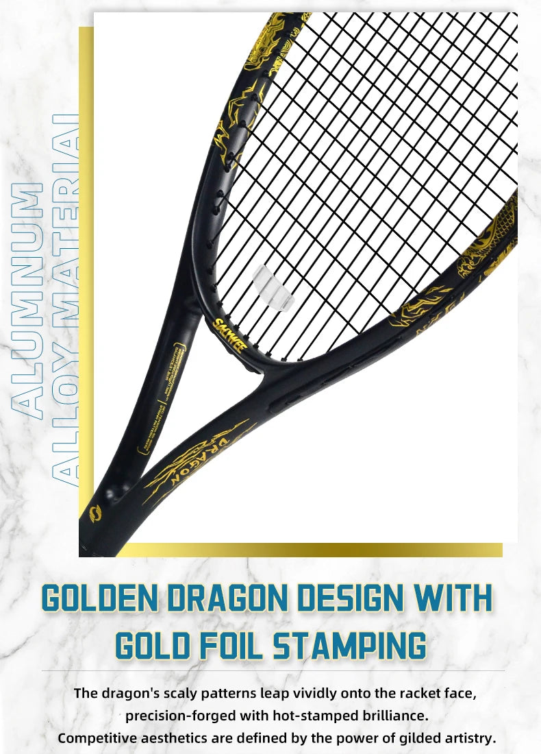 Golden-Dragon Carbonfaser Tennisschläger für Erwachsene, ideal für Fortgeschrittene, Drachen-Design im chinesischen Stil, 50–60 lbs, Gratis-Geschenke